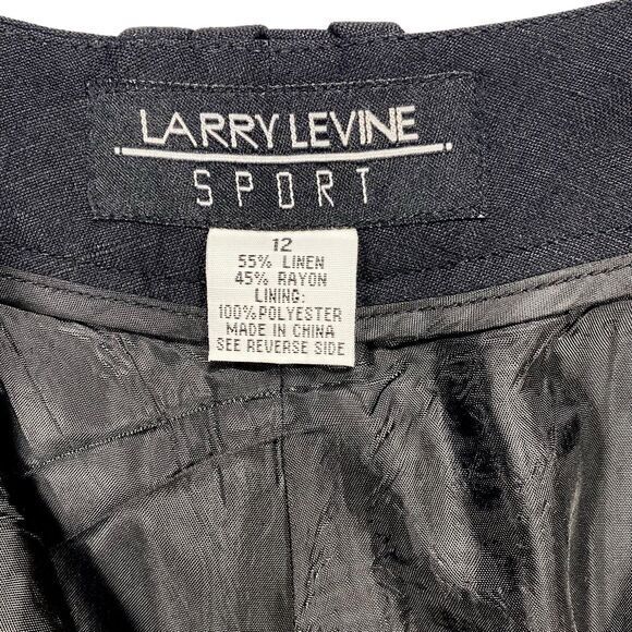 Larry Levine Sport Straight Leg Pants Womens 12 Black Linen Lightweight Casual - Picture 13 of 13